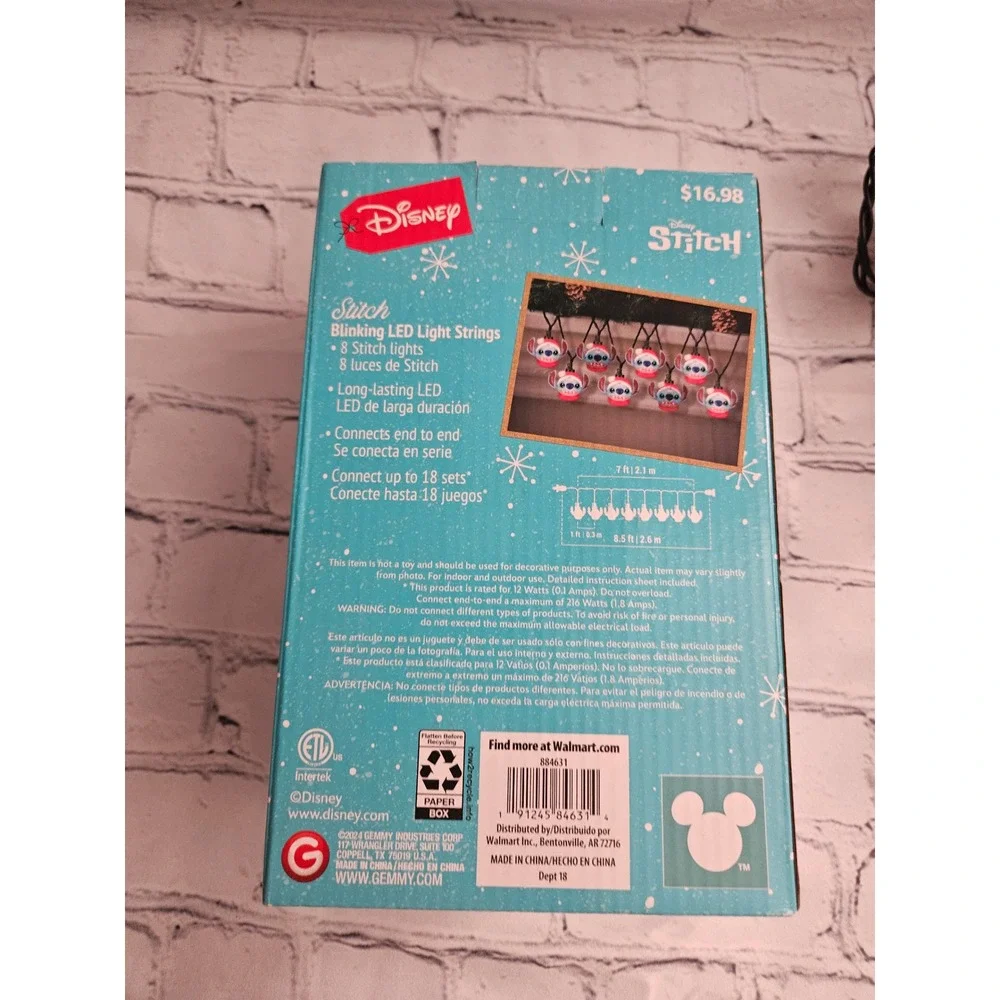 Disney Stitch LED String Lights Christmas 8.5ft Blue Red Good Blinking Holiday